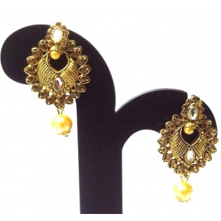 Golden Oxidized Rhinestone Earrings Ethnic Imitation Jewelry Dangle Drop EA16